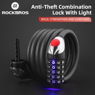 ROCKBROS Bike Lock Safe Anti-theft Password Lock LED Night Vision Mountain Folding Bike Rubber Wrapped Bold Cable Lock Bicycle Accessories