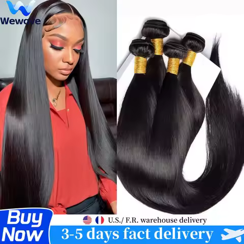 Wewave 1B Black Bone Straight Human Hair Bundles 30 Inch 1/3 Pcs Full Machine Unprocessed Brazilian 