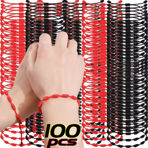 Black Red String 7 Knots Bracelets for Protection Good Luck Amulet for Success Handmade Rope Couple'