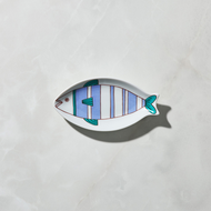 日本晴九谷燒 - 魚小盤 - 直線紋 - 14cm