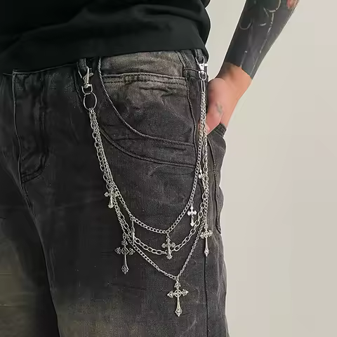 Unisex Multi-layer Punk Rock Cross Pants Chain, Hip-hop Jewelry; Men's Women's Charm for Jeans Walle