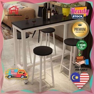 FOREVER [130x40x100cm] Simple Wooden Bar Table with Steel Frame &amp; 2 Units High Bar Stool Set (3 Colours)