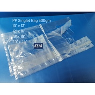 PP Singlet Bag/ Clear Plastic /Transparent Bag 10"x13"/12"x16"/16"x19"/20"x24" 500gm