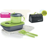 Tupperware My Smart Lunch Set Green and Grey Lunch box with soup mug and neo moza bag fork and spoon curtlery