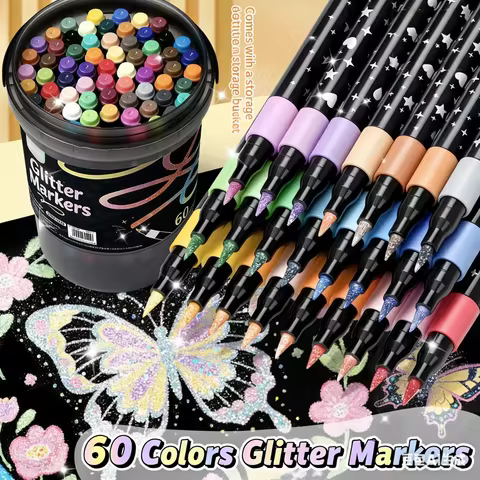 96/72/48/24 Colors Dual-Tip Glitter Marker Set -Fine-Point Watercolor Pens with Vibrant Colors, Gree