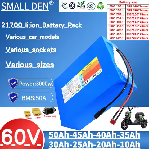 High Capacity 60V Li-ion Battery Pack 21700 for E-motorcycle 50Ah 40Ah 30Ah 20Ah 10Ah 15Ah 25Ah 35Ah