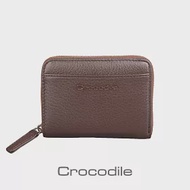 【Crocodile】鱷魚皮件 真皮皮包 荔紋系列 Easy輕巧 拉鍊 零錢包 錢包-0103-08005 咖啡色