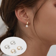 S925 Sterling Silver Pearl Hoop Earrings for Women Round Pearl Wedding Gold Silver Earrings Party Jewelry