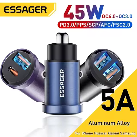 Essager 30W USB Car Charger Quick Charge4.0 QC PD 3.0 SCP 5A USB Type C Car Fast Charging For iPhone