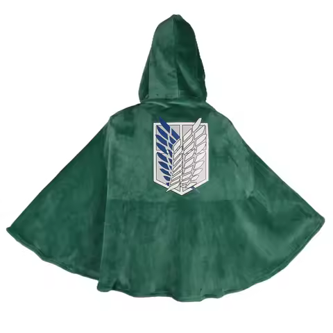 Anime Green Cloak Flannel Hooded Cloak Cape Aren/Levi Capes Cosplay Costume