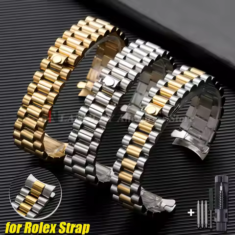 20mm Curved End Stainless Steel Watch Strap for Rolex for Oyster Perpetual Water Ghost Folding Buckl