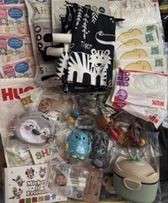 嬰兒用品福袋 - GOON, NUK, Applecrumby GOON紙尿褲、NUK濕紙巾、Applecrumby Air紙尿褲、黑白老虎布書、可愛貓頭鷹玩具、迪士尼米奇認知卡、奶粉盒等