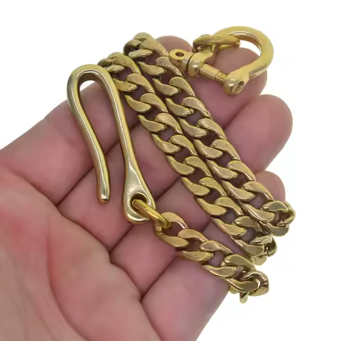 unplated raw Brass wallet jean biker waist Italian 9mm NK Figaro cuban link chain keychain U belt ho