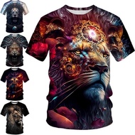 2023 Men's and Women's Spring and Summer 3D Lion Print Short Sleeve T-shirt Casual Fashion Crewneck Blazer 2XS-6XL