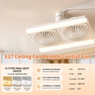 E27 LED Fan Light Screw Ceiling Lamp Silent Fan Bulb Bedroom Living Room Remote Control 60W White
