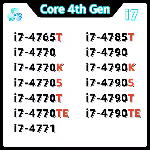 4th Gen Core i7 4765T 4770 4770K 4770S 4770T 4770TE 4771 4785T 4790 4790K 4790S 4790T 4790TE Haswell