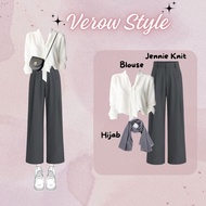 PUTIH Verow Style | One Set (White Blouse + Jennie Knit + Hijab) | Korean Hijab