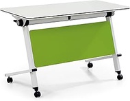 Snaweo Folding Conference Table, Flip Top Mobile Training Table, with 360° Lockable Wheels, Storage 