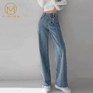 BRAND NEW FMIGA C30 Korean Style Highwaist Straight Jeans Wanita Model Jeans Loose -Biru