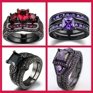 Royal Jewelry Fashion Accessories Cincin Batu Hitam White Gold Plated and Black Gold Zircon Cincin Lelaki Purple Red Ring for Men and Women