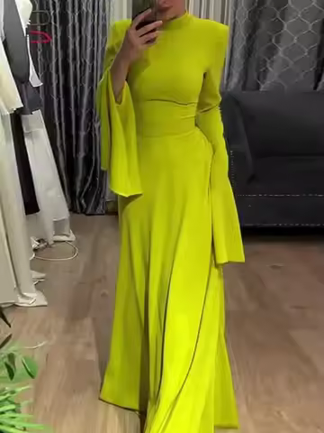 Uoozee 2025 Latest Style Fashion Solid Color Party Evening Dress Women Spring Summer Ruffle Sleeves 