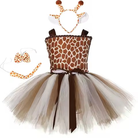1Set Giraffe Girls Tutu Dress Outfit Zoo Animal Kids Halloween Costumes Toddler Baby Girl Perform Bi