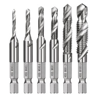 Bapara 6pcs M3-M10 Screw Tap Drill Bits HSS Taps Countersink Deburr Set Metric Combination Bit 1 4In
