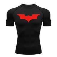 Men's Bat Print Compression Shirt Summer Short Sleeve Quick Dry Gym Workout Running T-Shirt Athletic