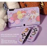 Bundle Casing Softcase &amp; Thumb Grips Paw Cat Dog for Nintendo Switch OLED