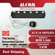 UMS TS8 Series Extension Plug Socket with 4, 5, 6 Gang, 1.8m, Surge Protection & SIRIM APPROVED TS84