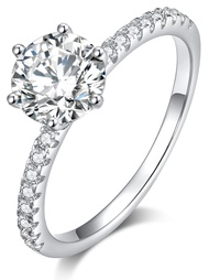 1CT Moissanite Engagement Rings for Women - 6 Prong Diamond Promise Ring 925 Sterling Silver D Color