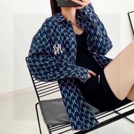 MLB 男女款NY滿標老花聯名牛仔潮牌長袖襯衫 Long Sleeve Shirts  襯衫