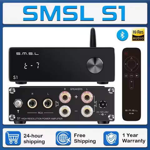 SMSL S1 HiFi Audio Amplifier Portable Amp Chip TPA3116*2 100Wx2 Mini D AMP Receiver Support Bluetoot