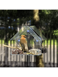 1 件窗式餵鳥器外透明壓克力懸掛式餵鳥器附吸盤寵物用品透明壁掛式鳥籠