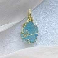 【海藍寶原石】手作水晶吊飾項鍊 / 天然半寶石