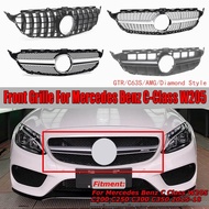 กระจังหน้ากระจังด้านบนสีดำ/เงินตะแกรงกันชนหน้ารถแข่งสำหรับ Mercedes C Class W205 C200 C250 C300 C350