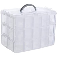 (VCBZ) Stackable 3-Tier Clear Plastic Organizer Multi Layer Storage Box with 30 Adjustable Compartme