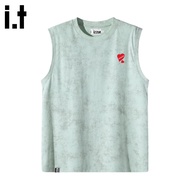 izzue | เสื้อกั๊กแขนสั้นคอ rund ลาย Wax Print สีดำ