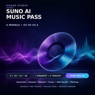 Suno AI Music Pass V4–V6 | 5–20 Generations, Usually 2 Tracks/Request | Aikaze Studio