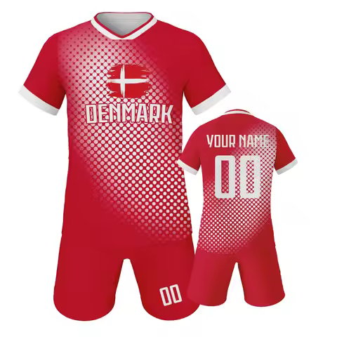 Denmark Custom Kids Football Jersey Youth Soccer Team Kit Personalized Name Number Training Uniform 