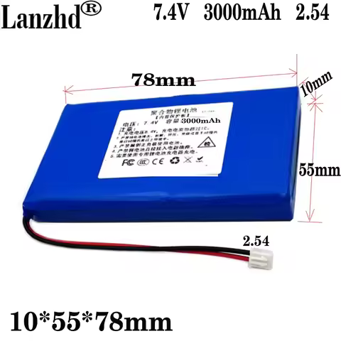 1-10PCS 2025 NEW 7.4v 3000mah Li polymer lithium battery li-po battery pack For stereo speaker 10*55