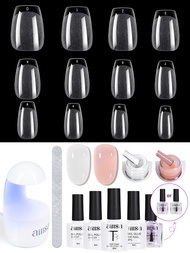 Aillsa Nail Tips & Glue Gel Kit, with Top Coat, Nail Dehydrator, 240pcs Coffin Nail Tips, Nail Glue,