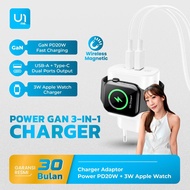 [Stella Approved] U1me. GaN 3 in 1 Charger (Apple Watch Charger) 20W PD Fast Charging Adapter Charge