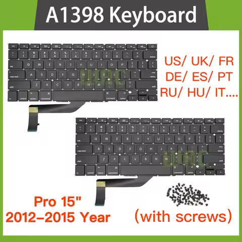 New US UK EU Laptop Replacement Keyboard For Macbook Pro 15" Retina A1398 Keyboard with Screws 2012 