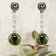 Olive Green Glass Cat Eye Earrings Evil Eye Silver Protection Earrings Jewelry