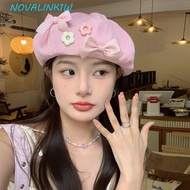 NOVALINK1W Octagonal Cap, College Style Cotton Bow Flower Beret, Personality Y2k Japanese Harajuku P