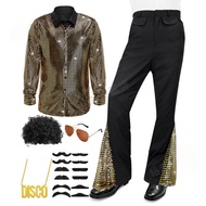 【Ready Stock🇲🇾】Men’s Disco Retro 1960s/70s Costume Shiny Metallic 80s Style Outfit Size S-2XL - 295