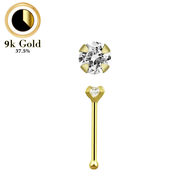 กระดูกจมูกทองคำ 9k 22 ก. (0.6 มม.) ทรงกลมใส 1.5 มม. กุหลาบ เขี้ยวอเมทิสต์อ่อน CZ - 9k gold nose bone