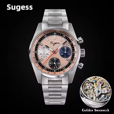 Sugess Mens Watch 38mm Chronograph Mechanical Wristwatches Tianjin Gooseneck Movement Sapphire Cryst