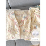 Mikko Cloud Pure Cotton Yarn Pajamas with Chest Pad Women s Long Sleeve Spring and Autumn Suit Cute 